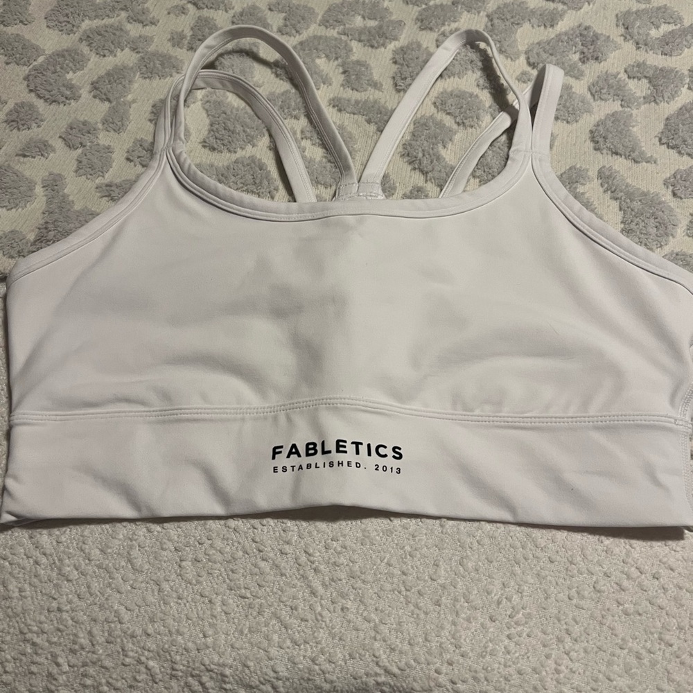 Fabletics White Longline Medium Impact Sports Bra - image 1
